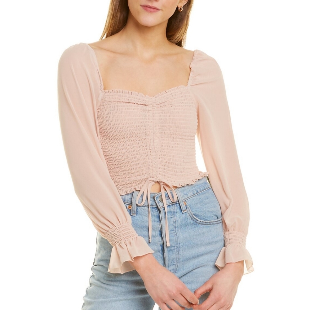 Aiden Smocked Baby Pink Top Women's Size L NEW